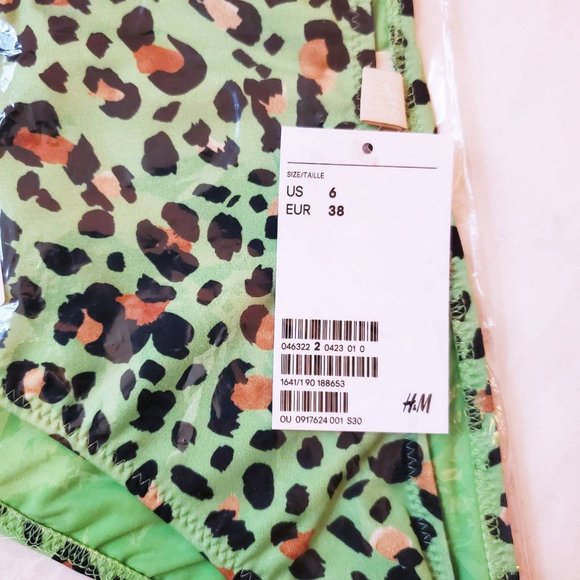 NWT H&M Green Leopard Cheetah Animal Print Bikini Bottom Swimsuit - Picture 3 of 4